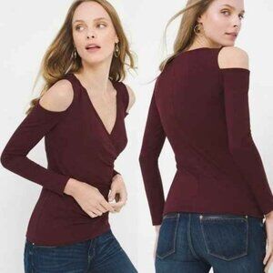 NWT WHBM Burgundy Lace Up Cold Shoulder Surplice Top S